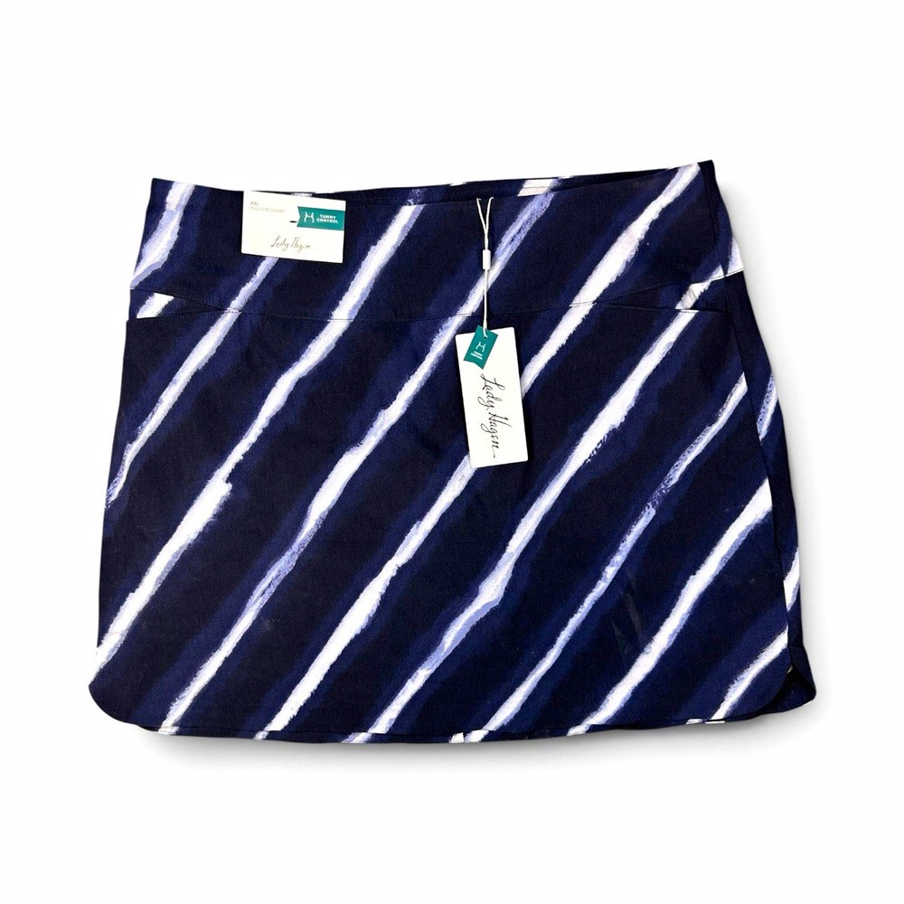 Lady Hagen Women's XXL Navy/White Striped Pull-On Golf 17" Skort w/Tummy Control